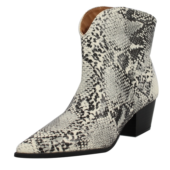 Grey Python Pointy Toe Cowboy Ankle Bootie - Picture 2 of 8